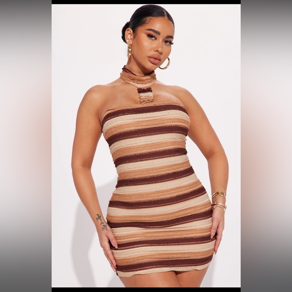 Palette cleanser mini dress-brown combo fashion nova dress​​​​​